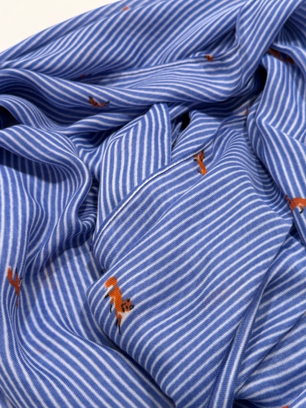 J. Crew Striped Blue Scarf with Orange Foxes